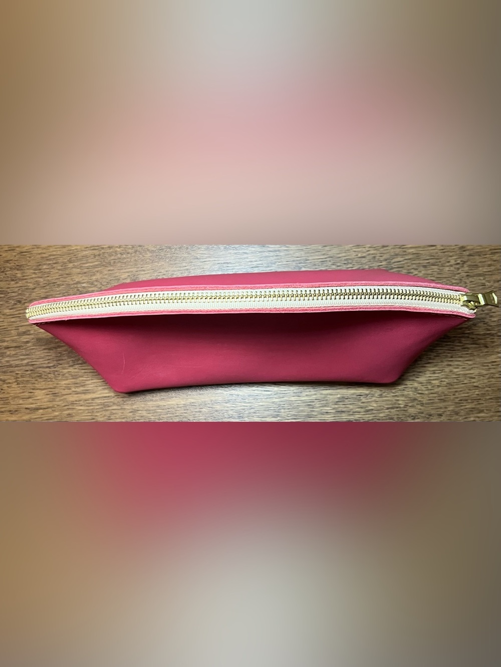 Portland Leather Goods Eclipse Makeup Bag Guava Pink Leather Cosmetic Pouch - Picture 7 of 12